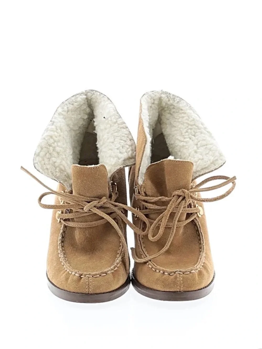 Michael Kors Rory Tan Suede Shearling Wedge Booties Lace Up Size 7.5